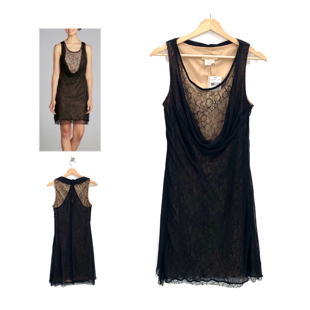 Aidan Mattox Black Silk Draped Cowl Neck Sleeveless Cocktail Dress Size 10 NWT
